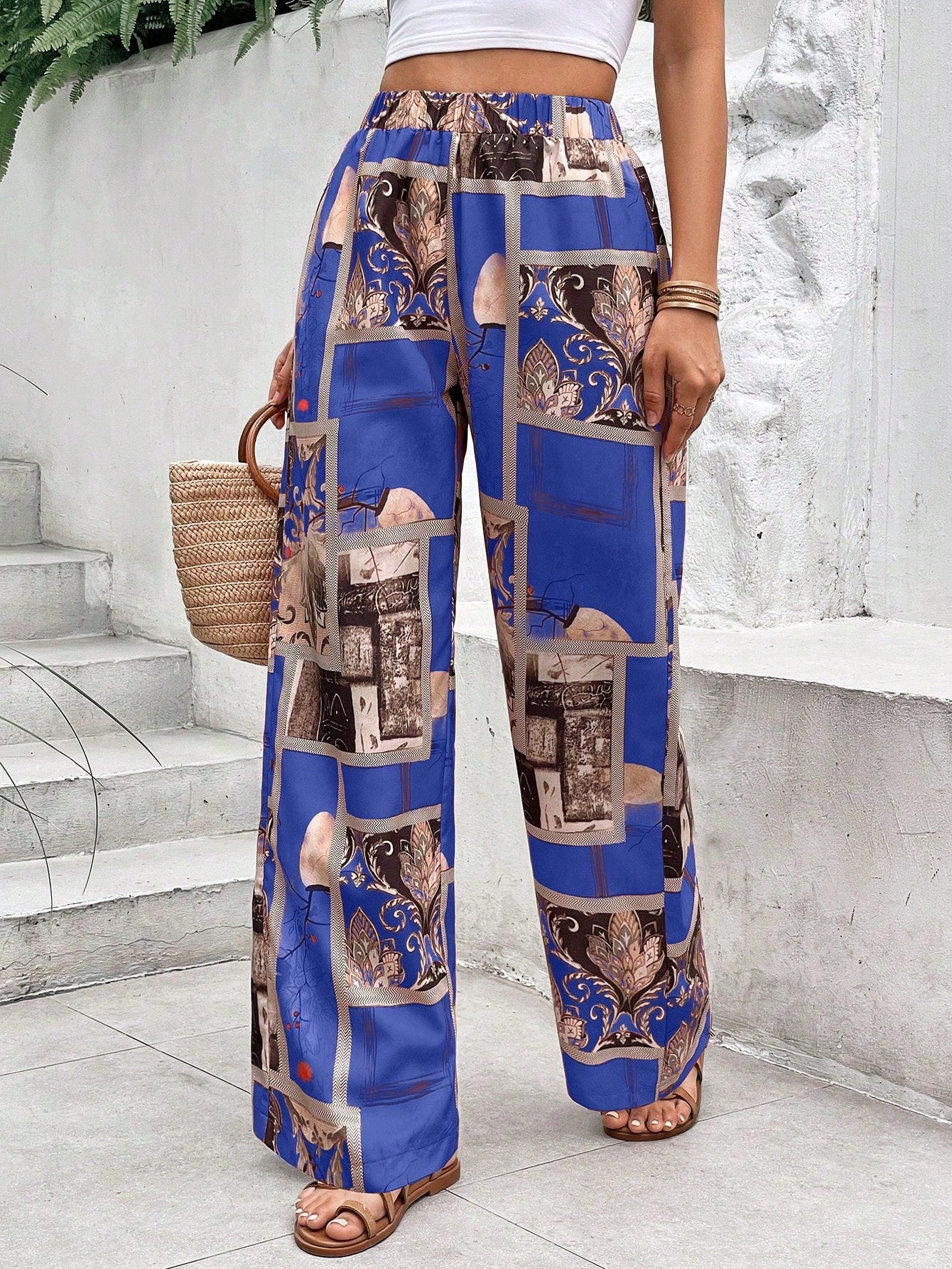 Scarf Print Wide Leg Pants