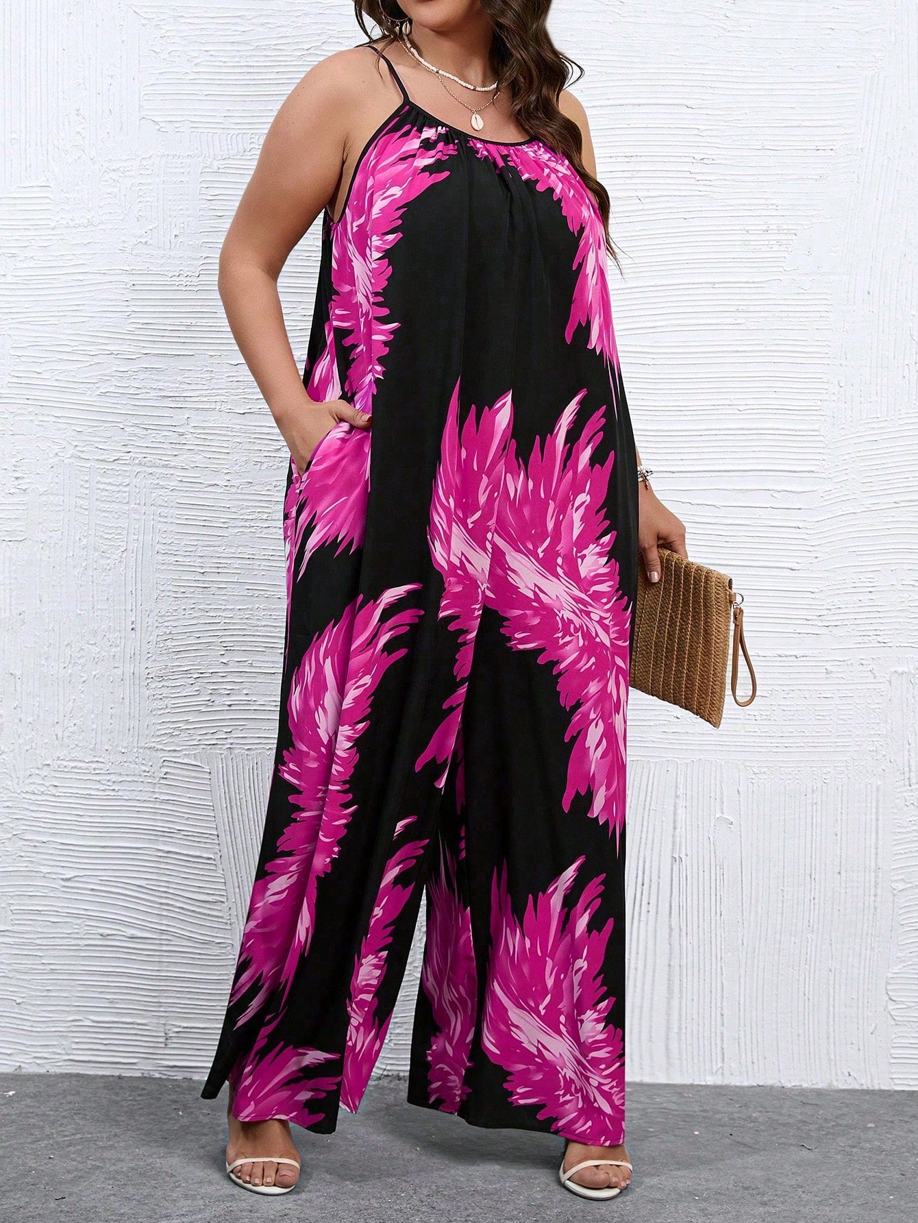 Plus Graphic Print Wide Leg Cami Jumpsuit