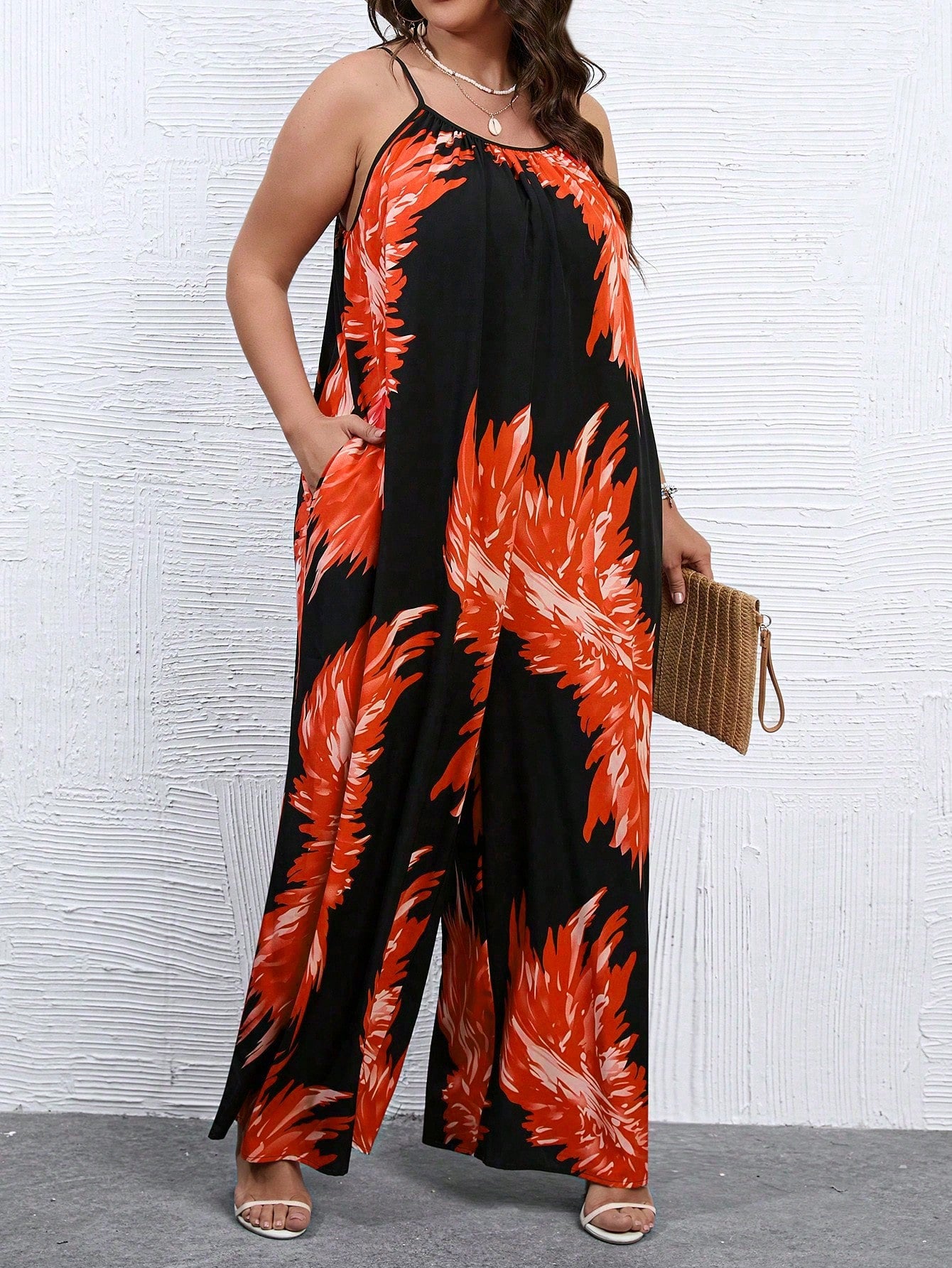 Plus Graphic Print Wide Leg Cami Jumpsuit