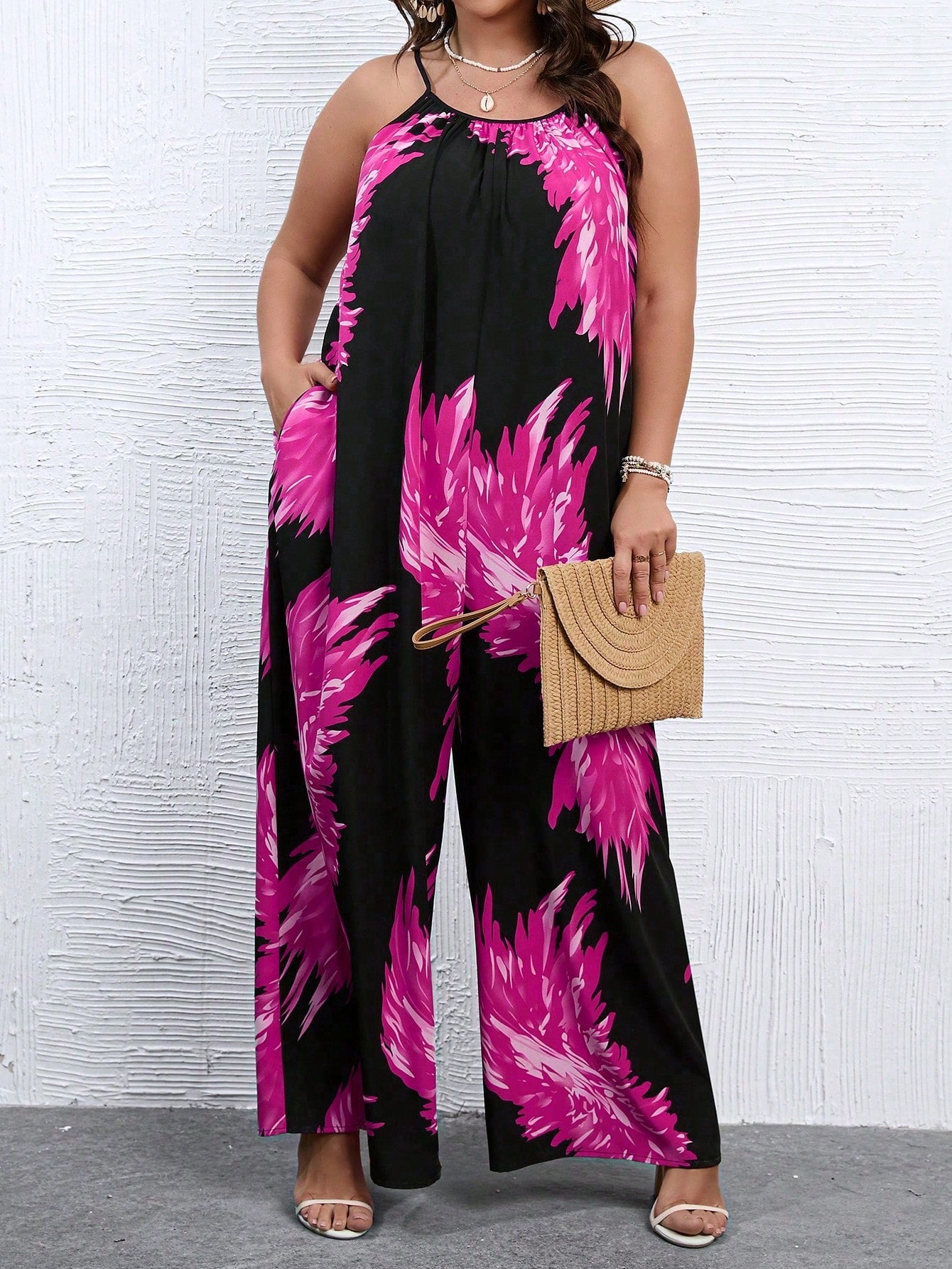 Plus Graphic Print Wide Leg Cami Jumpsuit