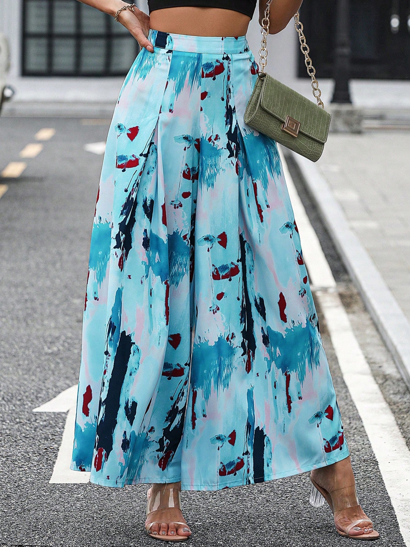 Brush Print Wide Leg Pants