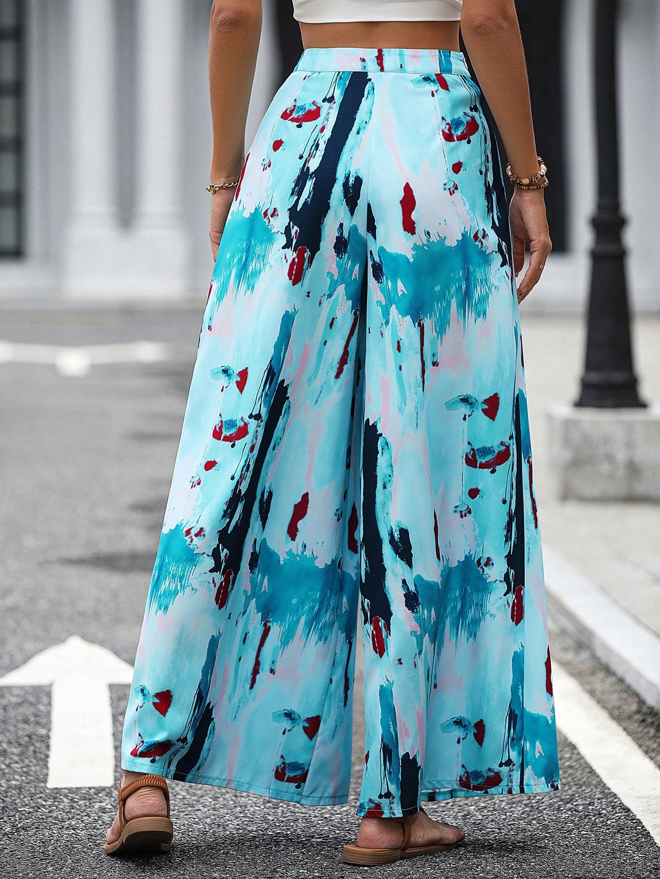 Brush Print Wide Leg Pants