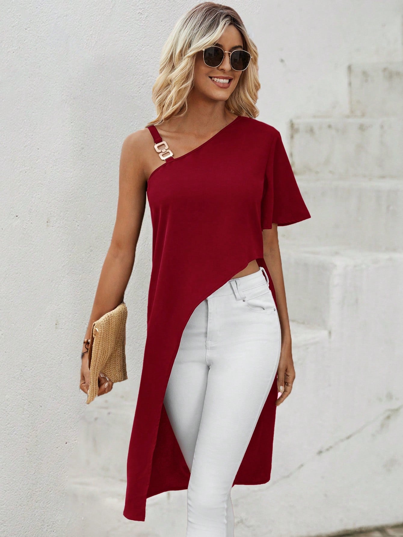 Chain Detail Asymmetrical Hem Blouse