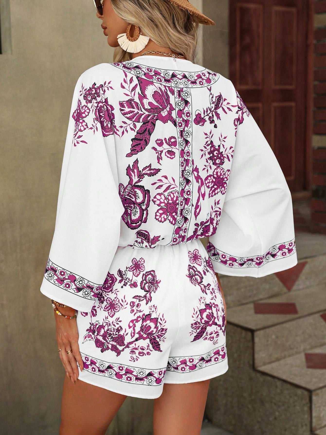 Floral Print Drop Shoulder Blouse Shorts