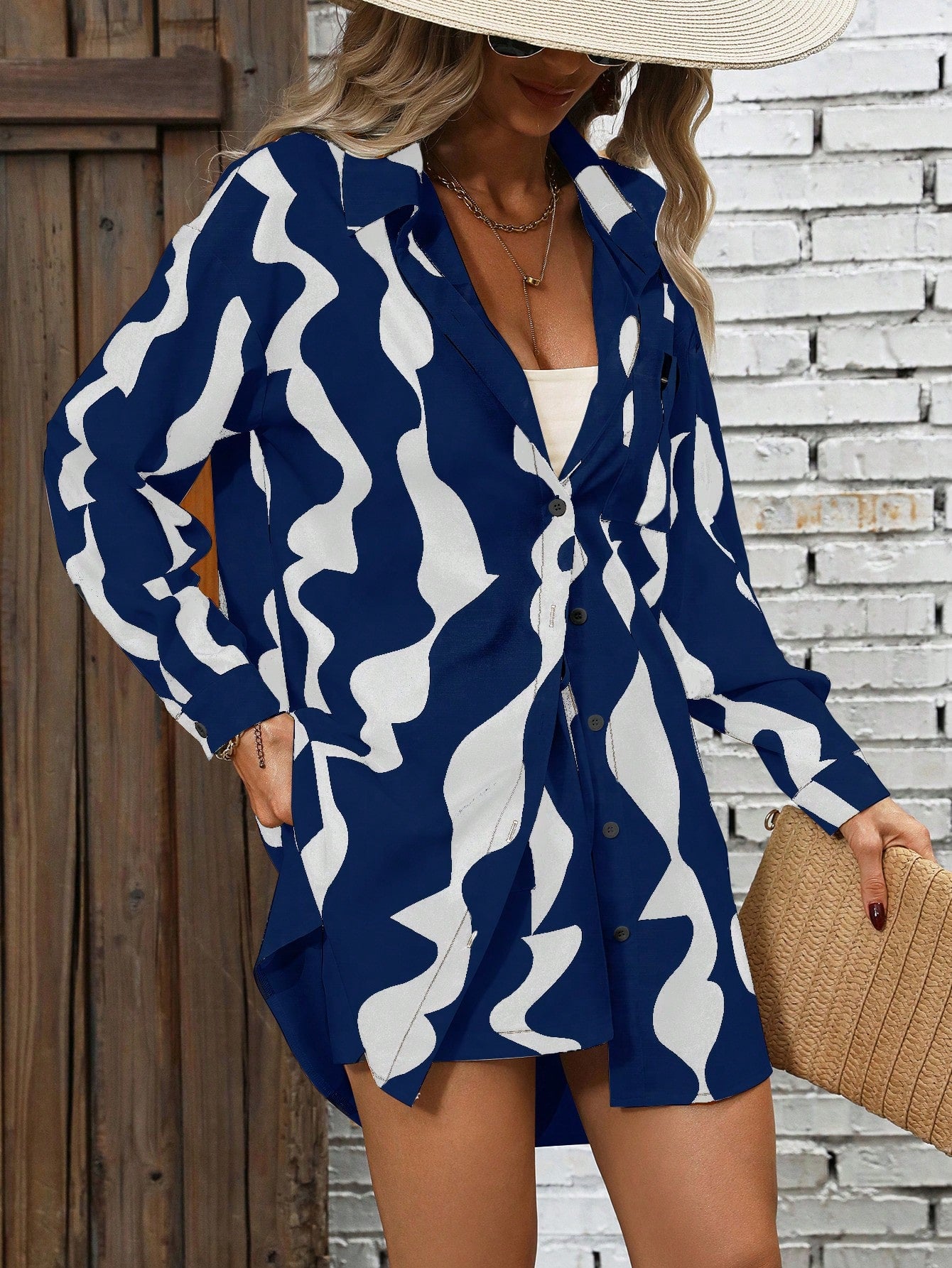 All Over Print Shirt Drawstring Waist Shorts