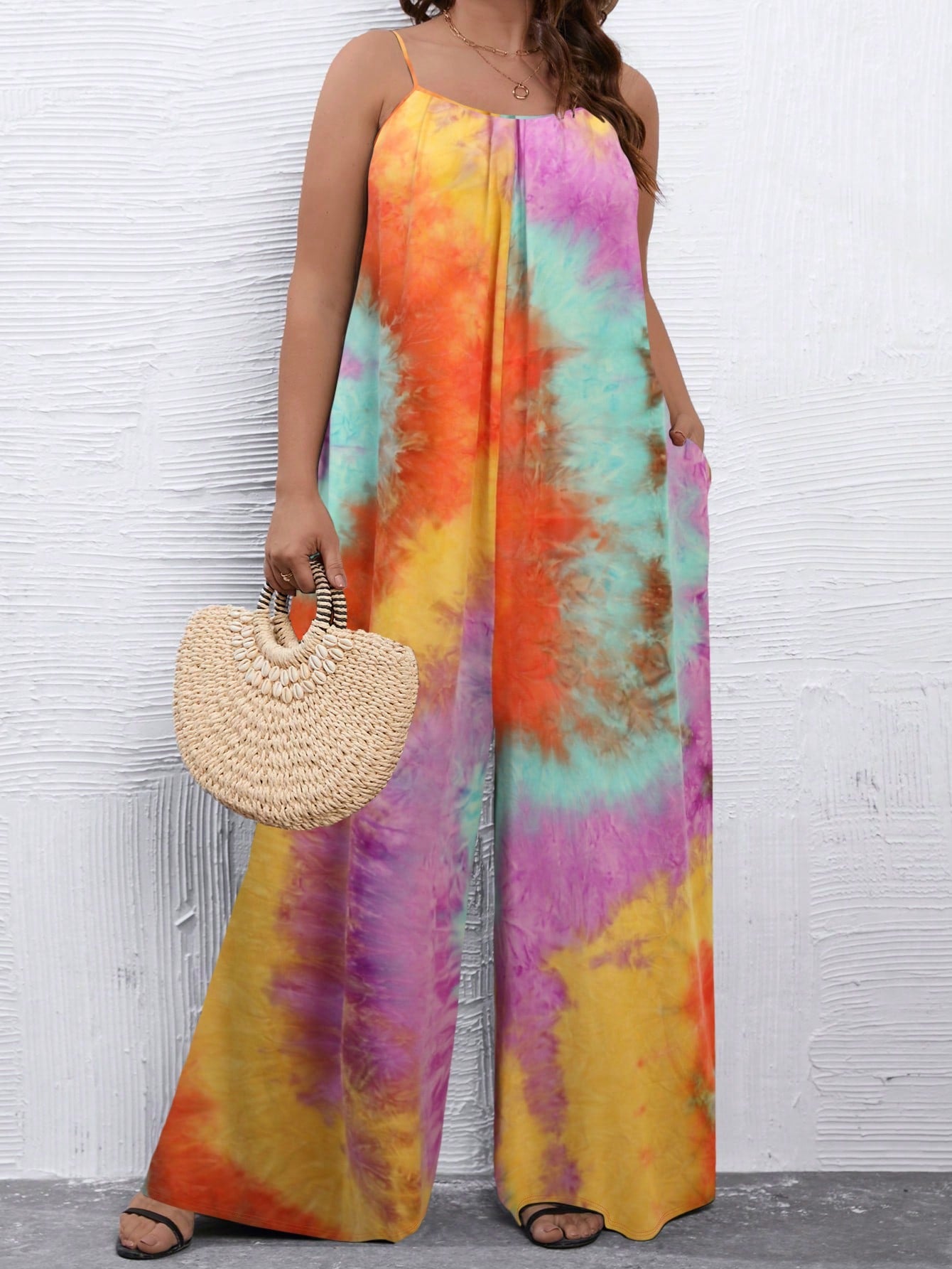 Plus Tie Dye Wide Leg Cami Jumpsuit