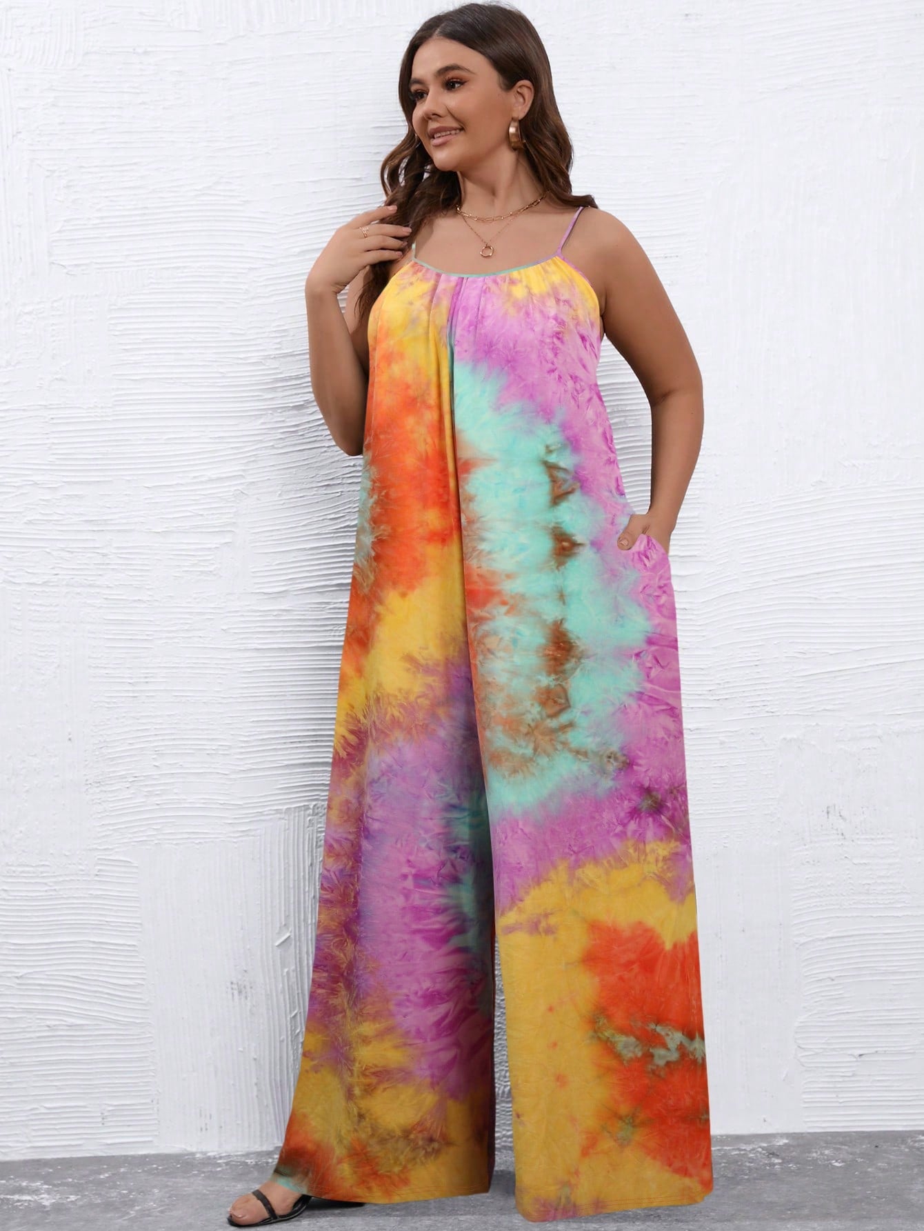 Plus Tie Dye Wide Leg Cami Jumpsuit