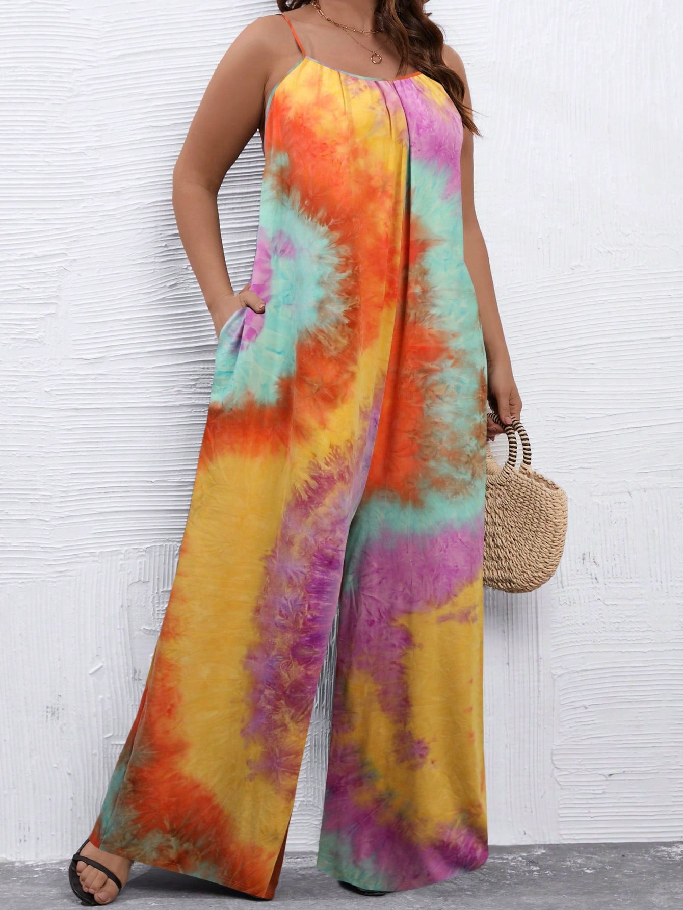 Plus Tie Dye Wide Leg Cami Jumpsuit