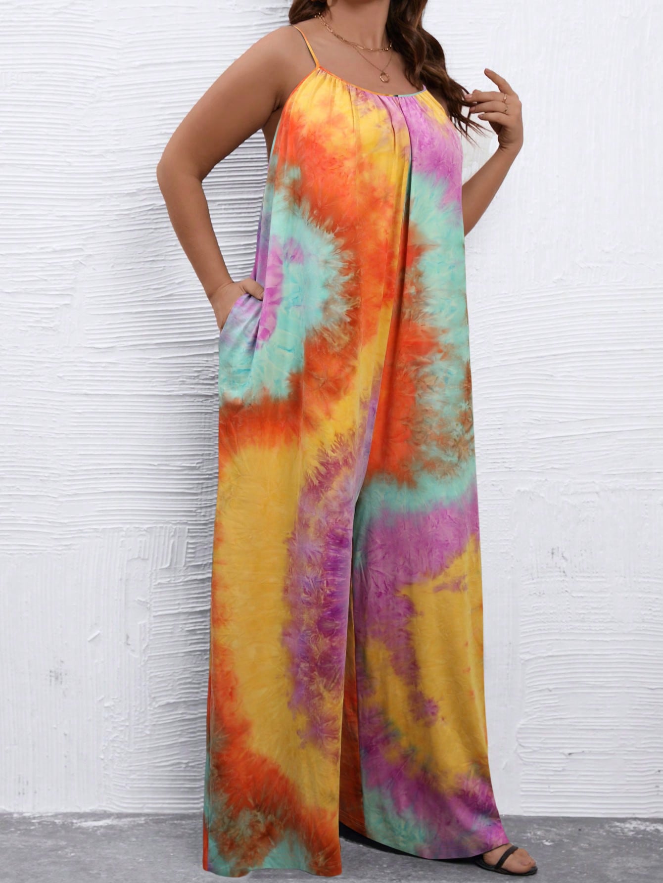 Plus Tie Dye Wide Leg Cami Jumpsuit