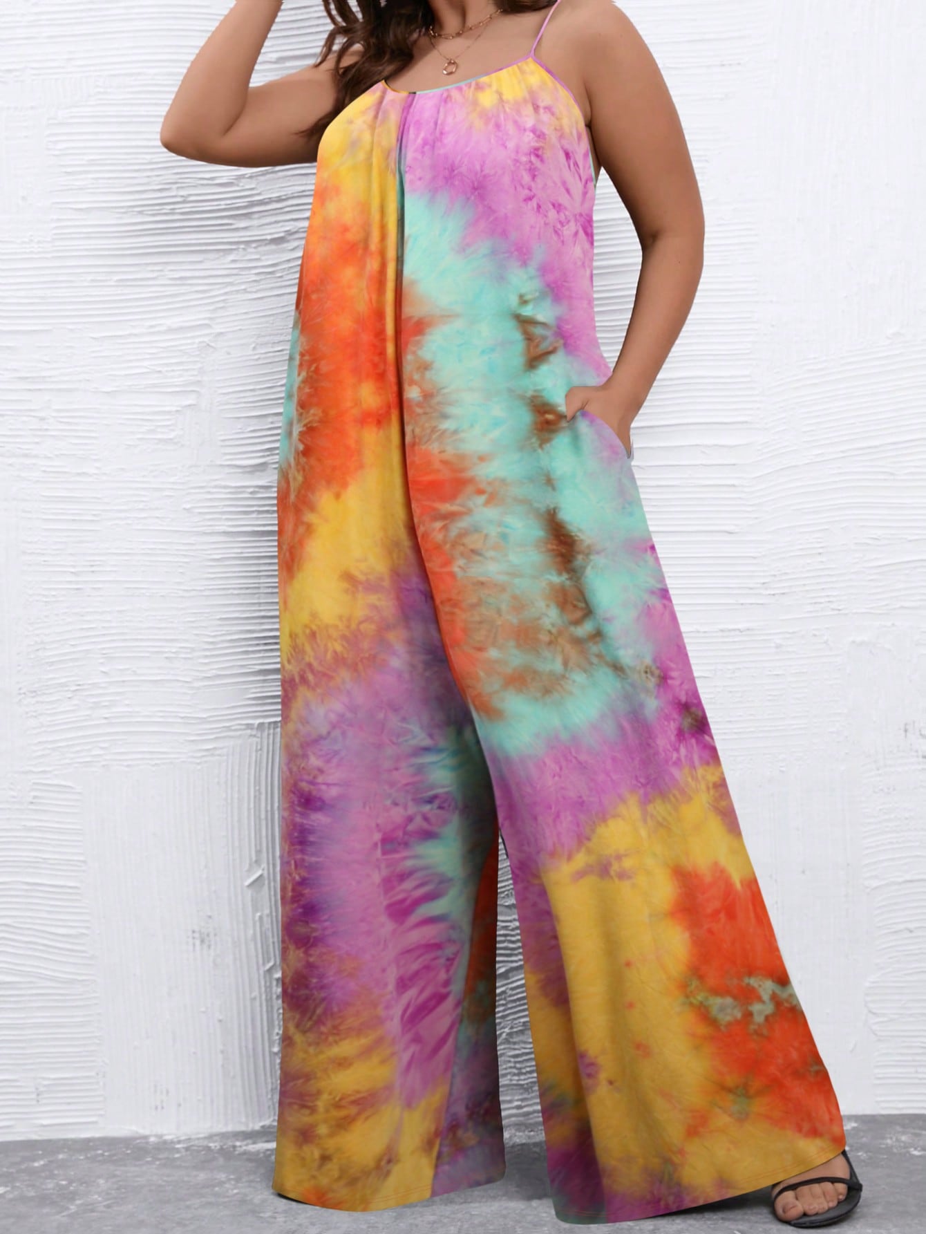Plus Tie Dye Wide Leg Cami Jumpsuit