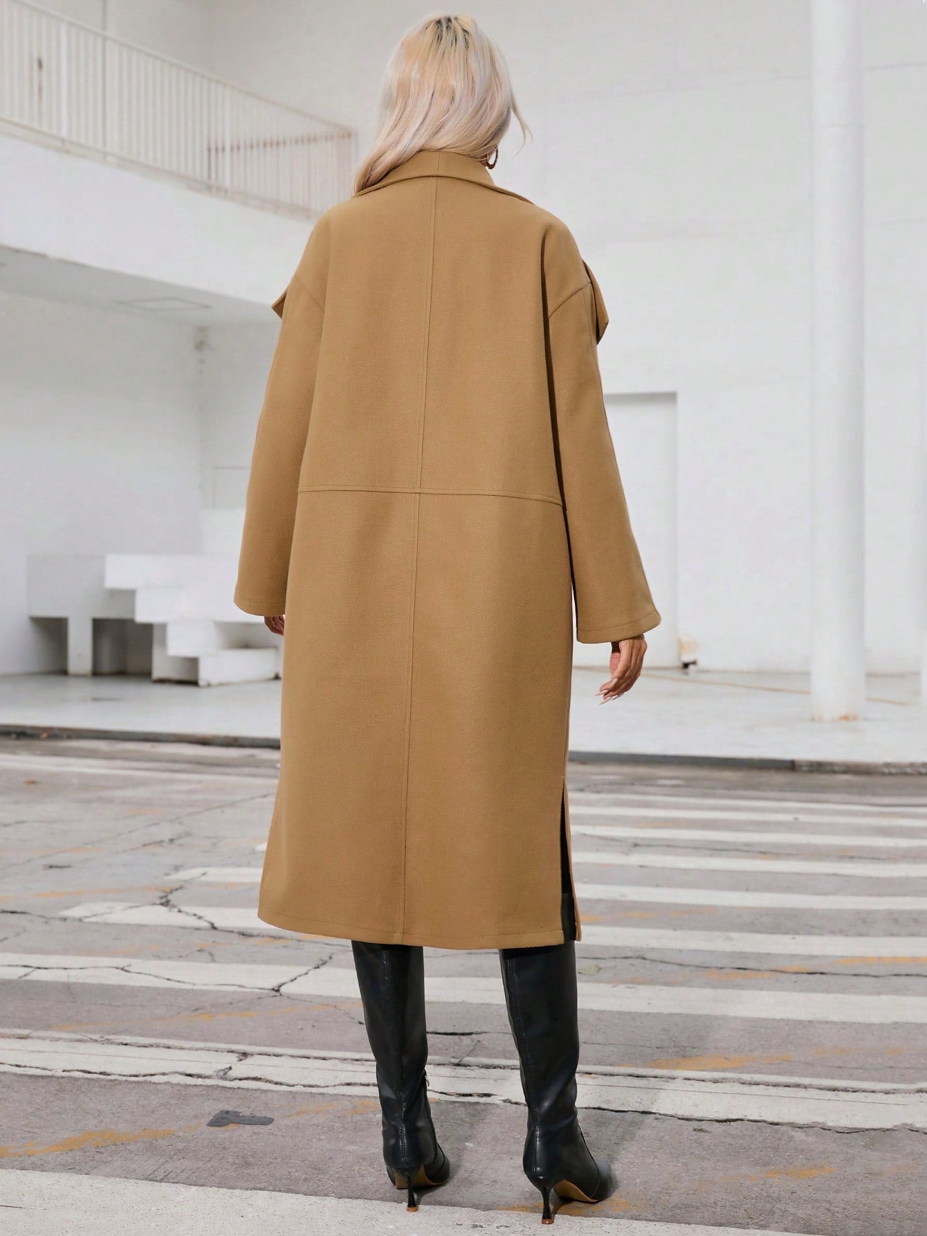 Waterfall Collar Slant Pocket Overcoat