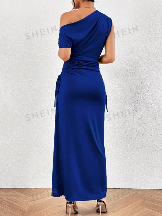 Privé Asymmetrical Neck Ruched Side Dress