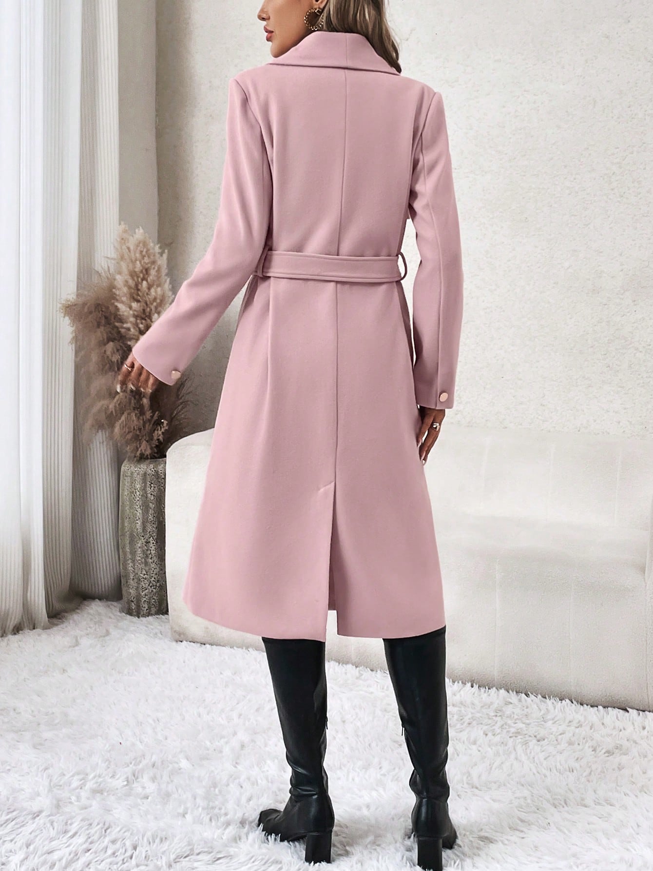 Waterfall Collar Belted Overcoat