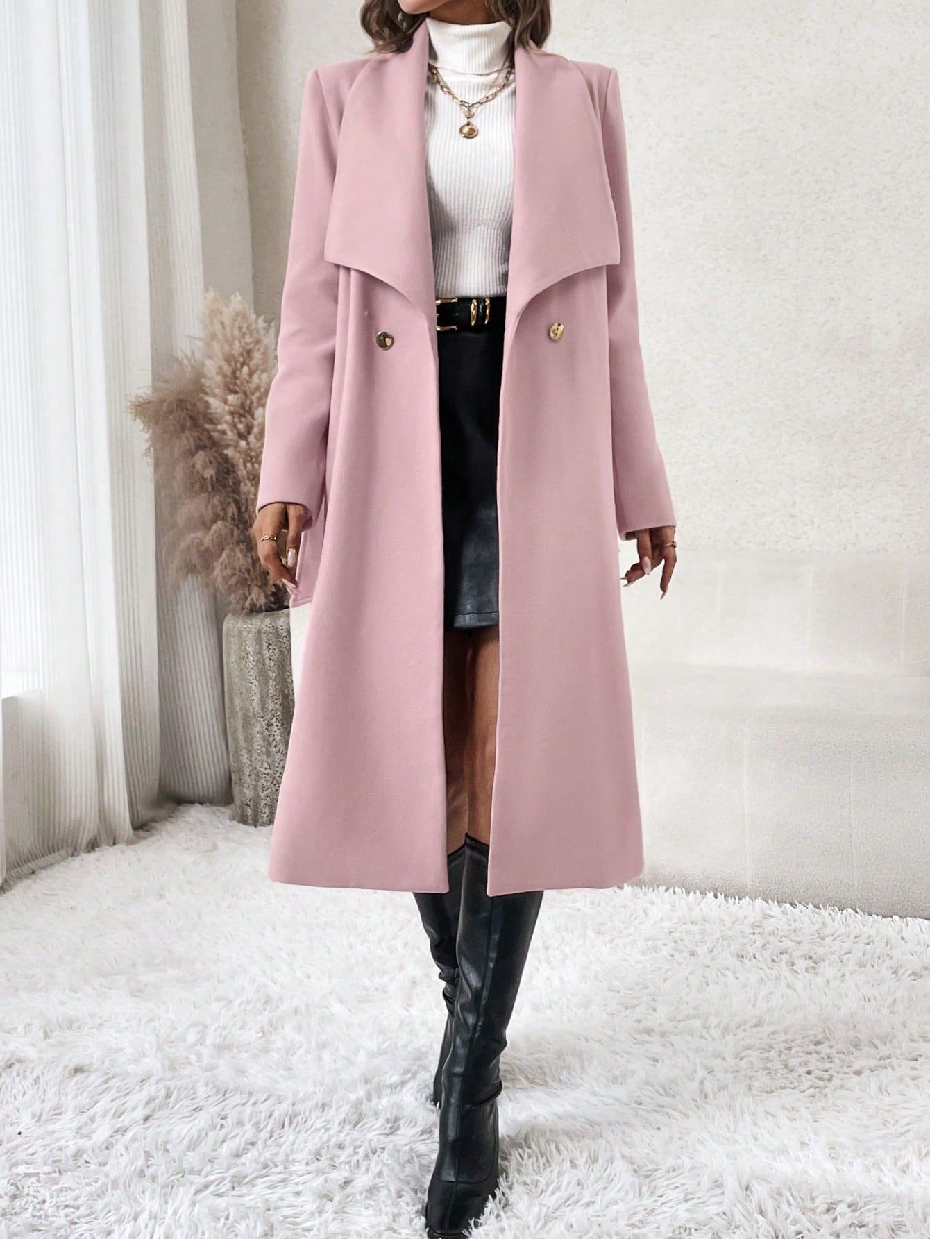 Waterfall Collar Belted Overcoat