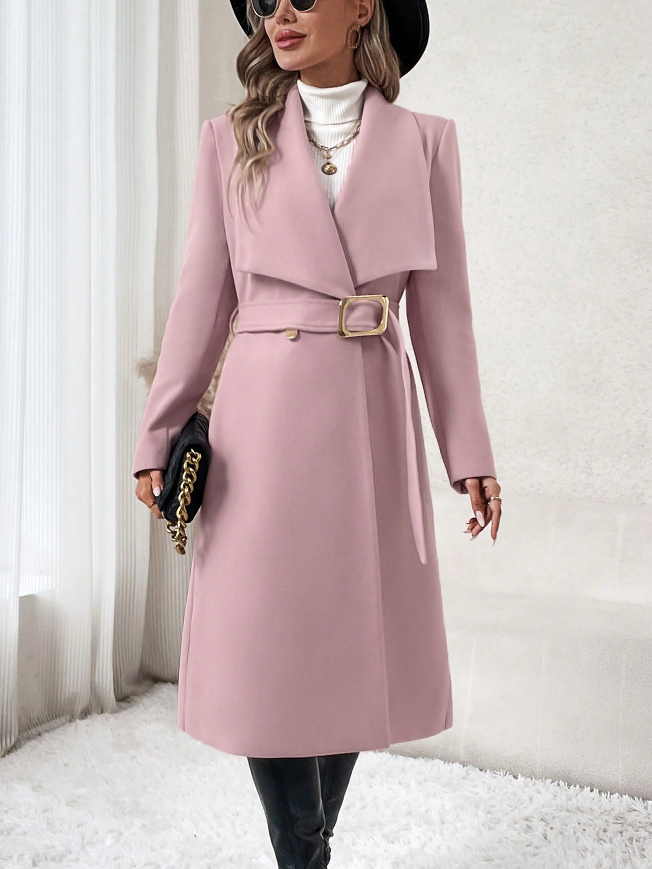 Waterfall Collar Belted Overcoat