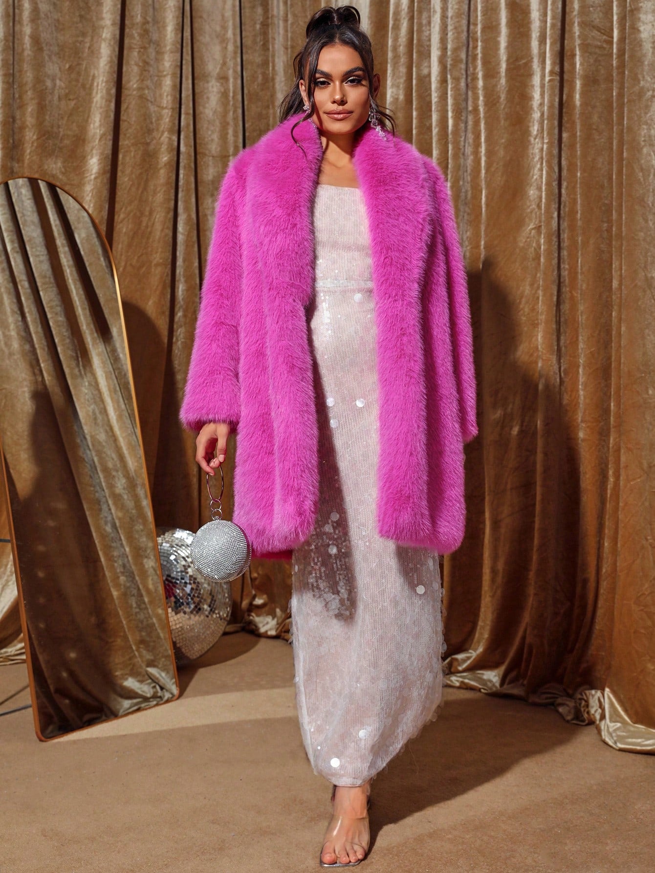 Shawl Collar Open Front Fuzzy Coat