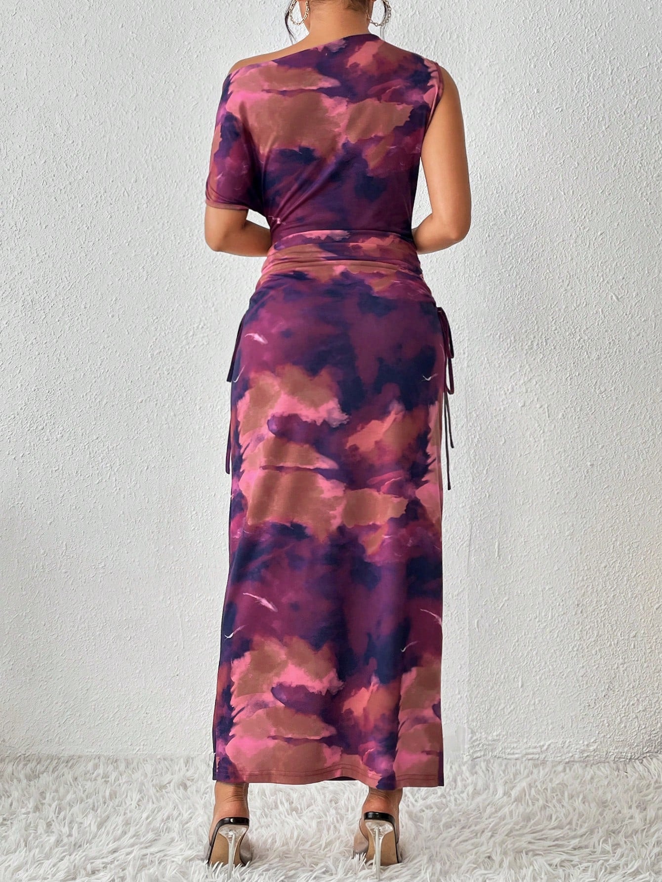 Leopard Print Asymmetrical Neck Ruched Side Mermaid Dress