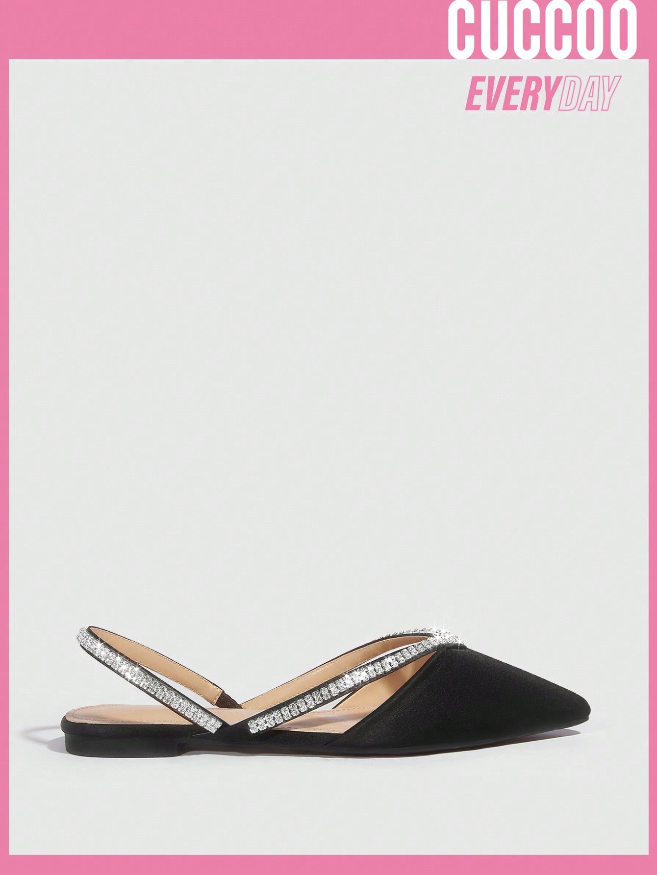 Point Toe Rhinestone Decor Slingback Black Flats