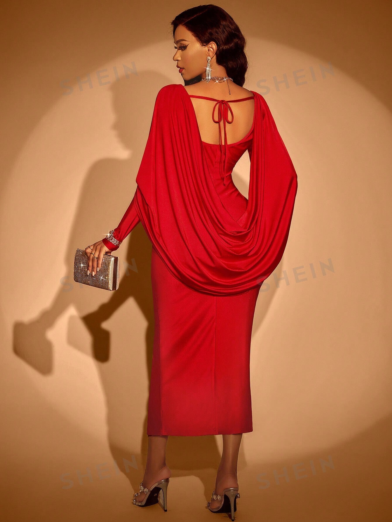 Slayr Solid Color Slim Fit Dress With Back Tie & Front Pleats & Slit Hem