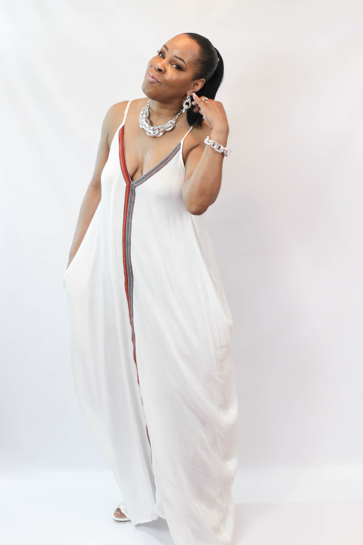 V-Neck Maxi With Trim Dress
