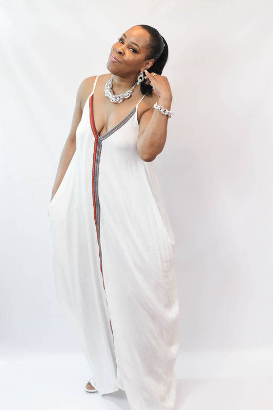 V-Neck Maxi With Trim Dress