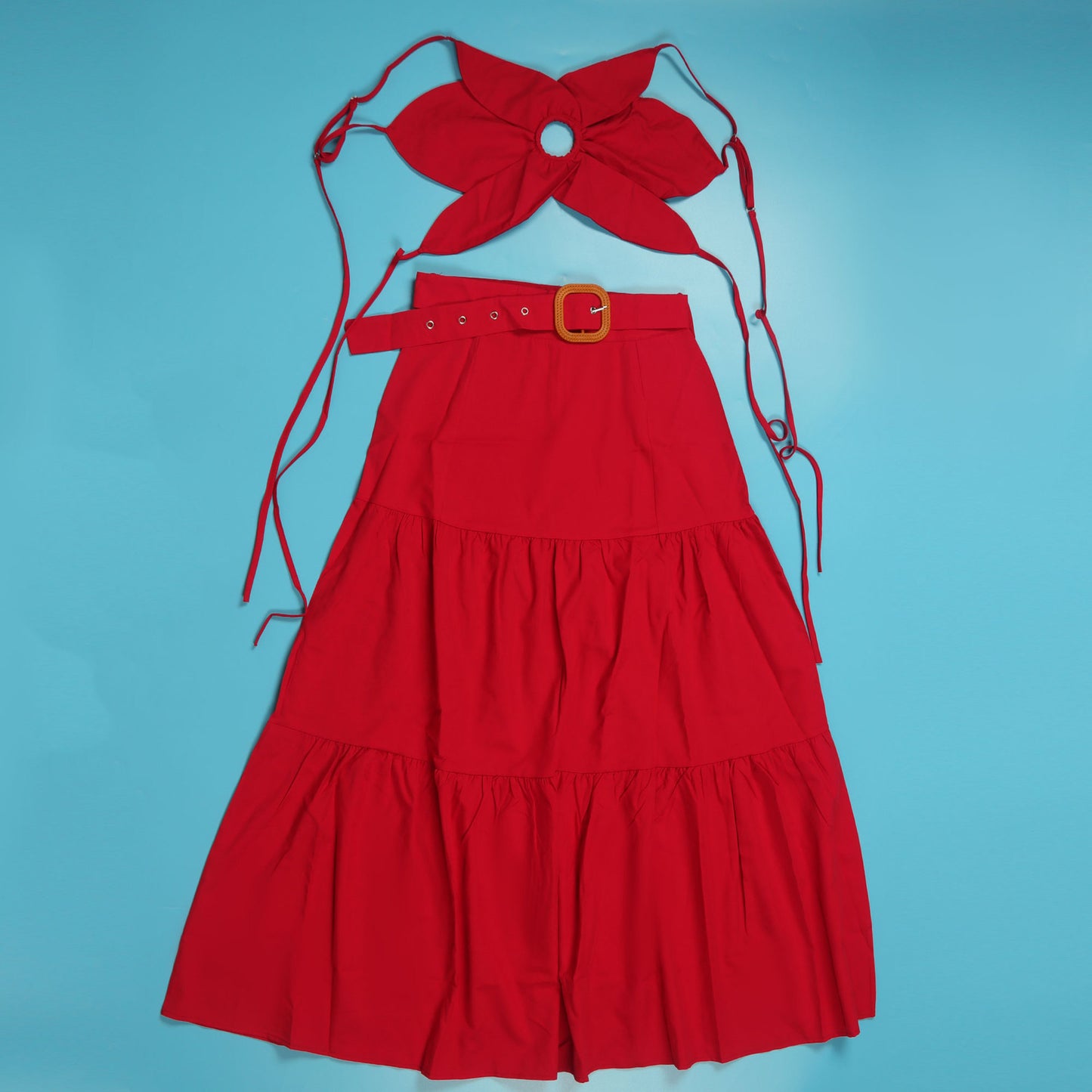 Sexy Solid Color Special-Shaped Strap Large Skirt Belt Set