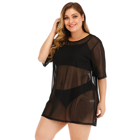 Plus Size Women Clothes Sexy Sheer Mesh Beach Dress Beach Cover Up Dress