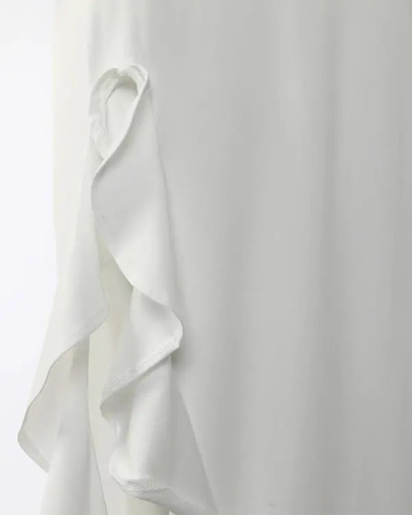 Bandeau Glitter Patch High Slit Ruffles Evening Dress