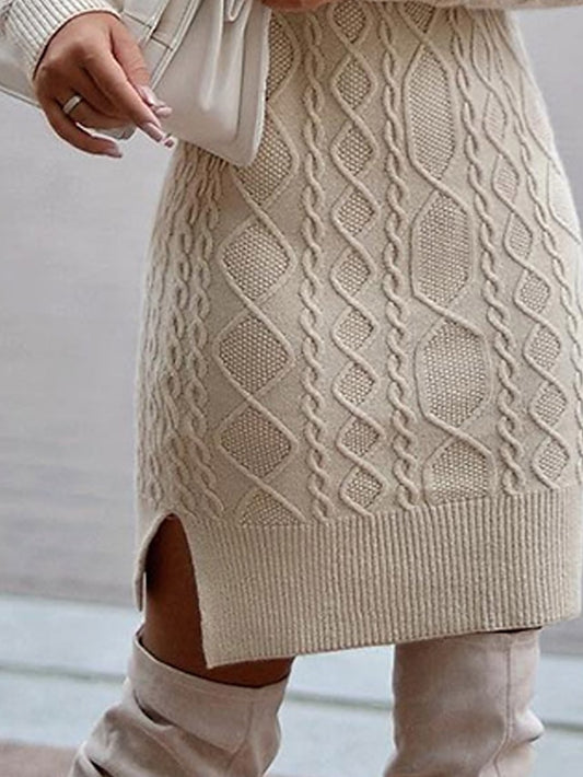 Fashionable High Neck Long Sleeve Jumper Sweater Knit Midi Dress