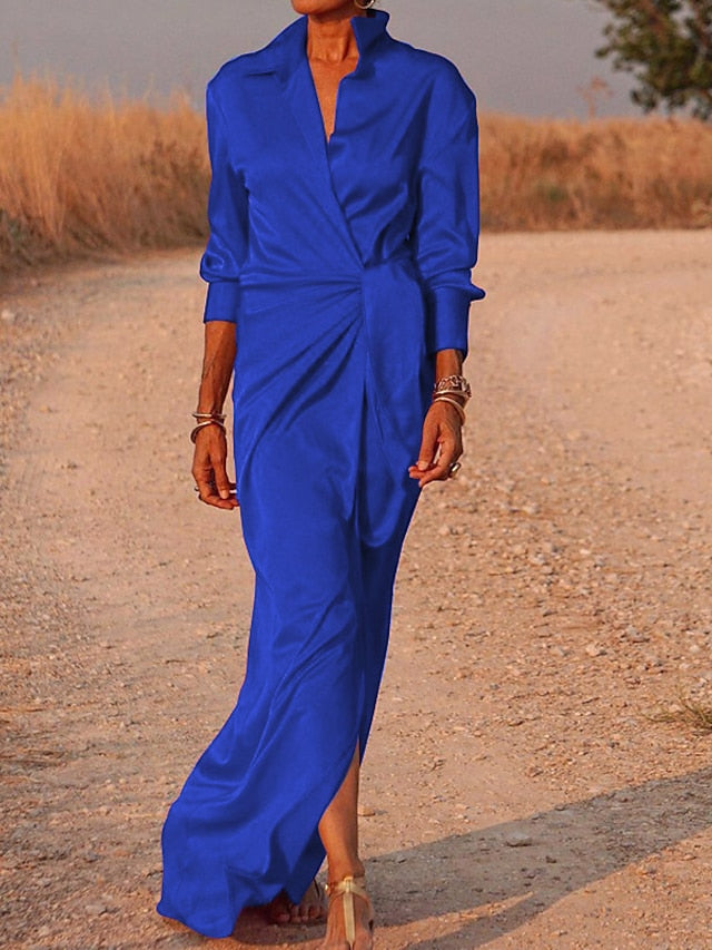 Women's Long Wrap Shirt Dress