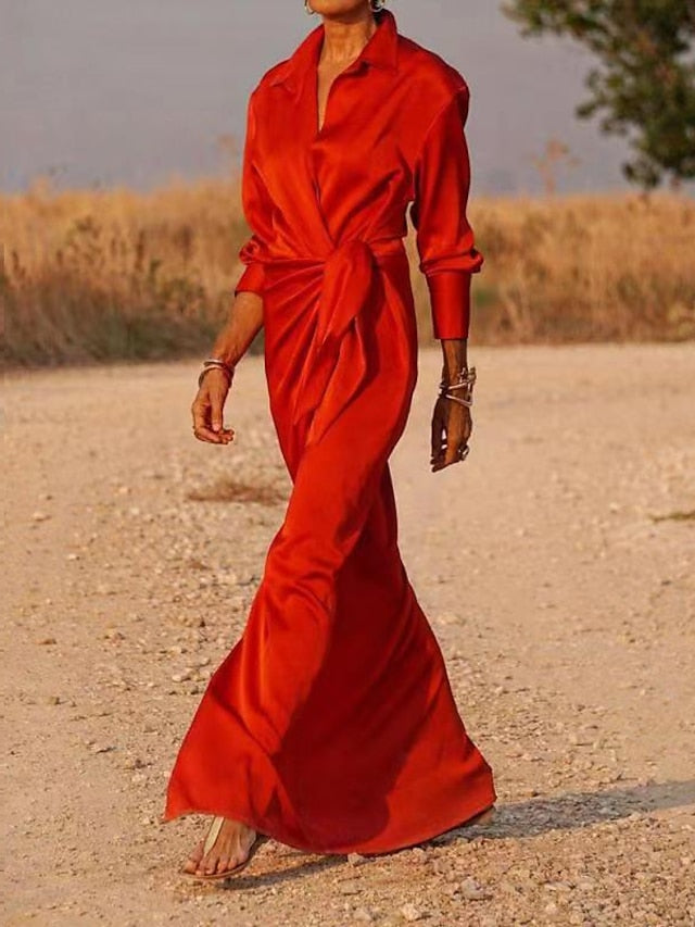 Women's Long Wrap Shirt Dress