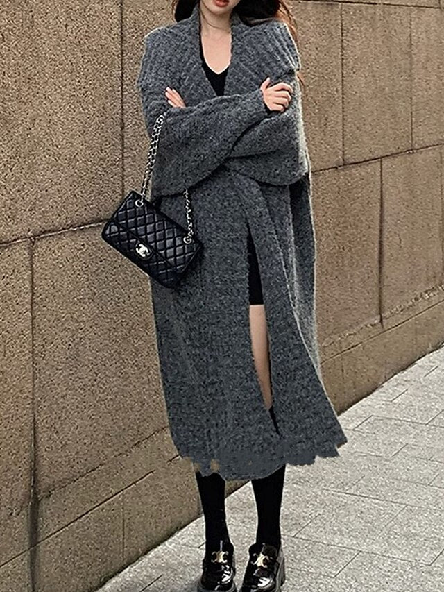 Women's Cardigan Sweater Shirt Collar Knit Oversized Sweater