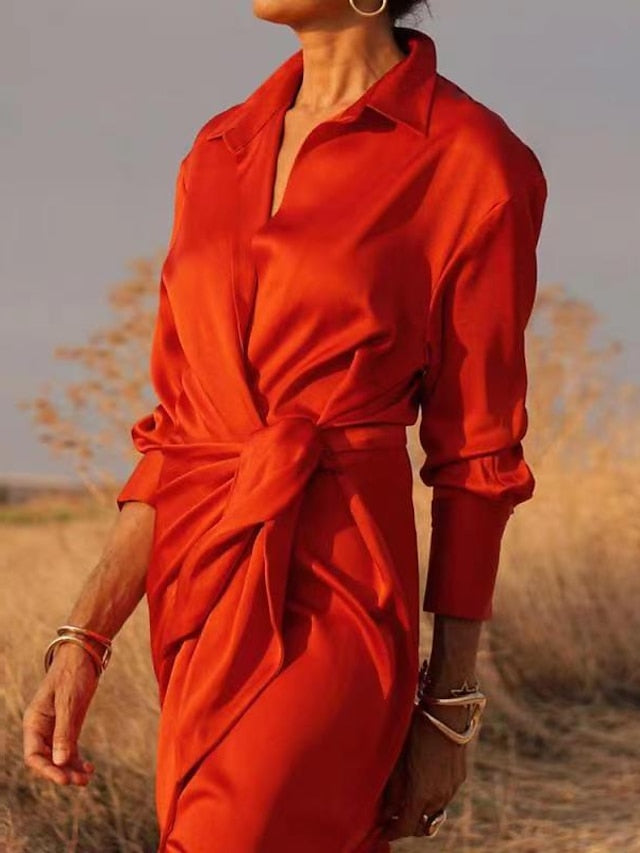 Women's Long Wrap Shirt Dress