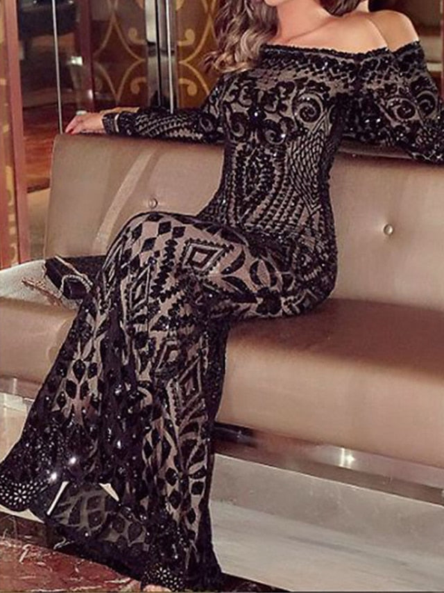 Classy Sexy Off The Shoulder Sparkly Sequin Evening Long Dress