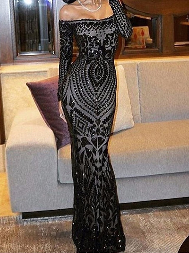 Classy Sexy Off The Shoulder Sparkly Sequin Evening Long Dress