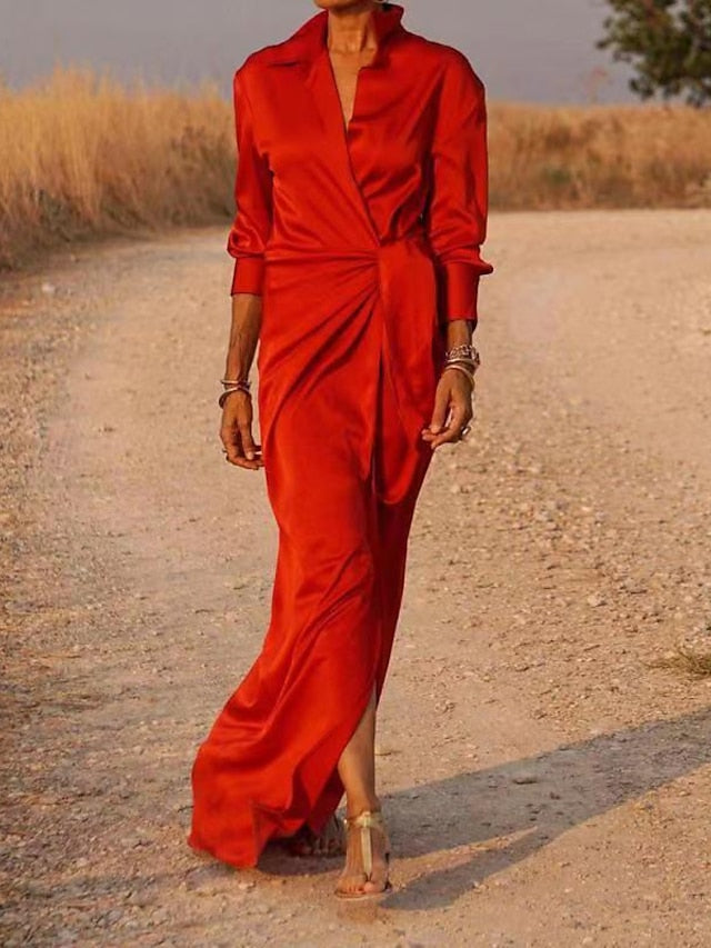 Women's Long Wrap Shirt Dress