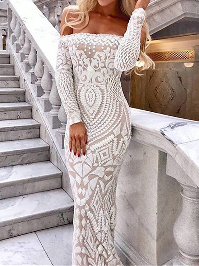 Classy Sexy Off The Shoulder Sparkly Sequin Evening Long Dress