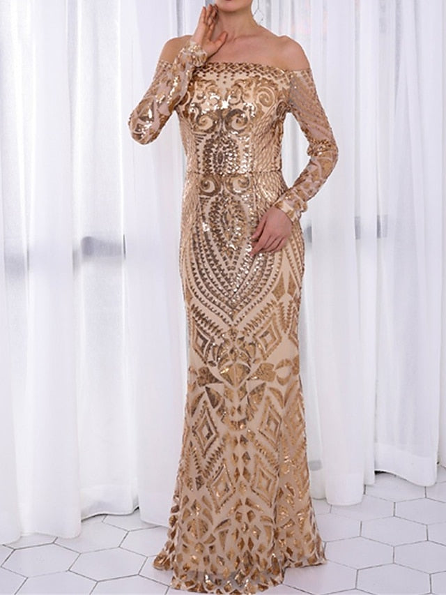 Classy Sexy Off The Shoulder Sparkly Sequin Evening Long Dress