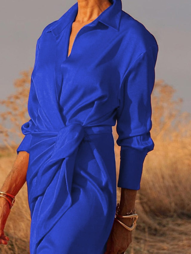 Women's Long Wrap Shirt Dress