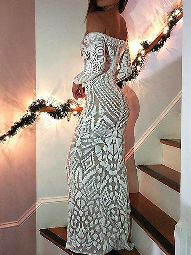 Classy Sexy Off The Shoulder Sparkly Sequin Evening Long Dress