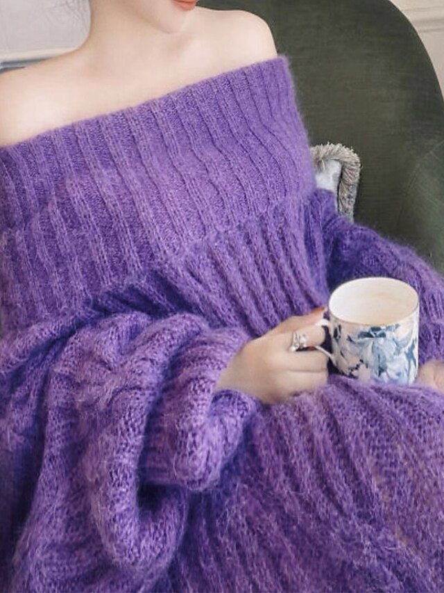 Women's Loose Fitted Maxi Purple Sweater Dress