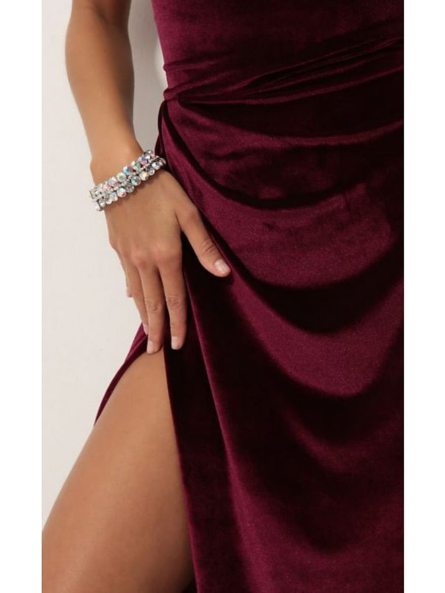 Elegant Sexy Velvet Backless Lace Spaghetti Strap Maxi Dress