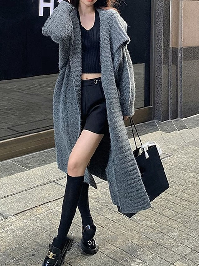 Women's Cardigan Sweater Shirt Collar Knit Oversized Sweater