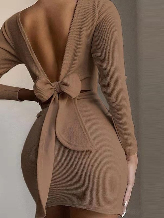 sweater dress backless Mini The product is sold as a single piece (1 PC) KEIRA RED KNIT LONG SLEEVE