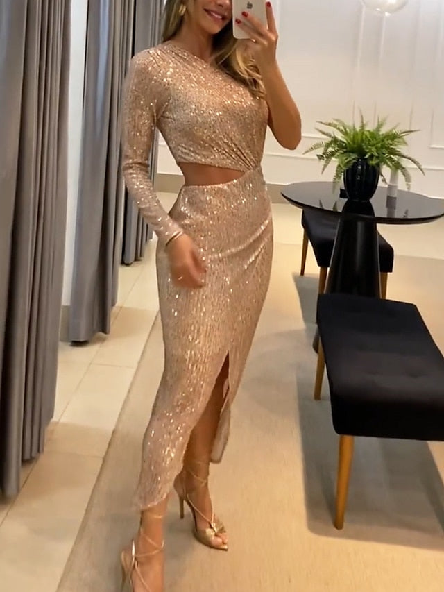 Champagne Sequin Maxi Dress