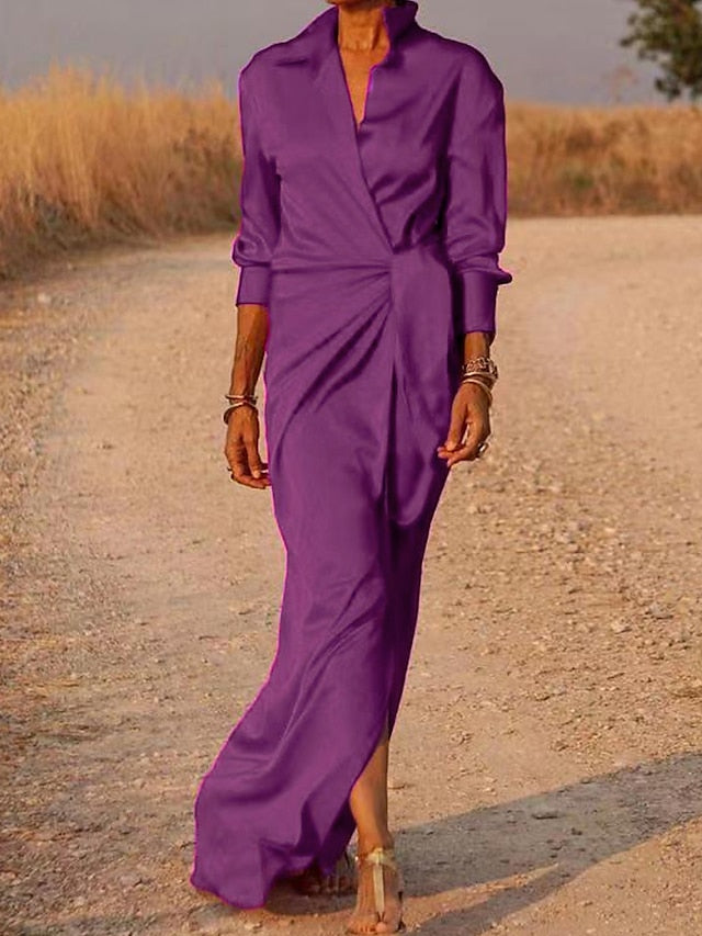 Women's Long Wrap Shirt Dress