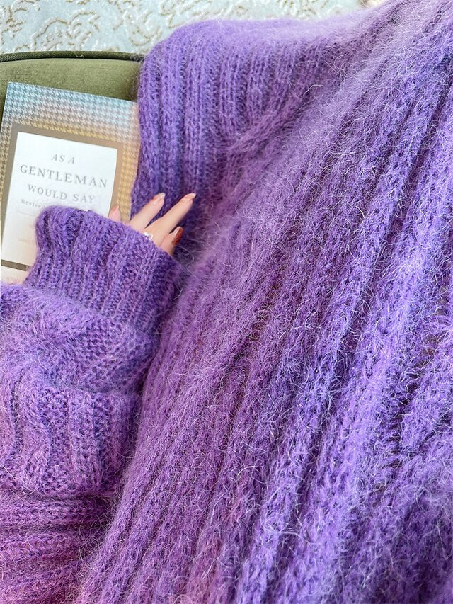 Women's Loose Fitted Maxi Purple Sweater Dress