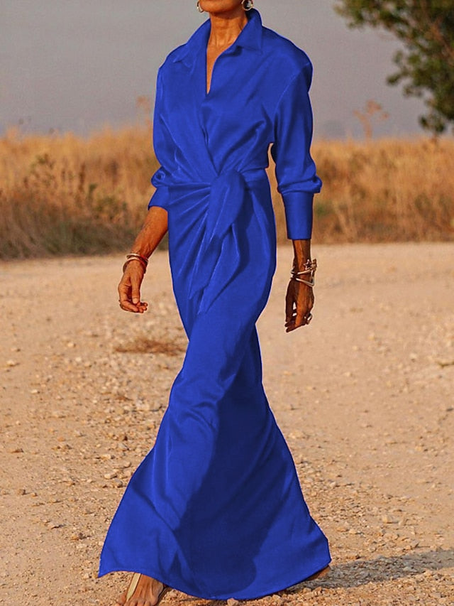Women's Long Wrap Shirt Dress