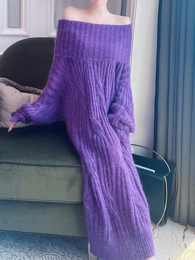 Women's Loose Fitted Maxi Purple Sweater Dress