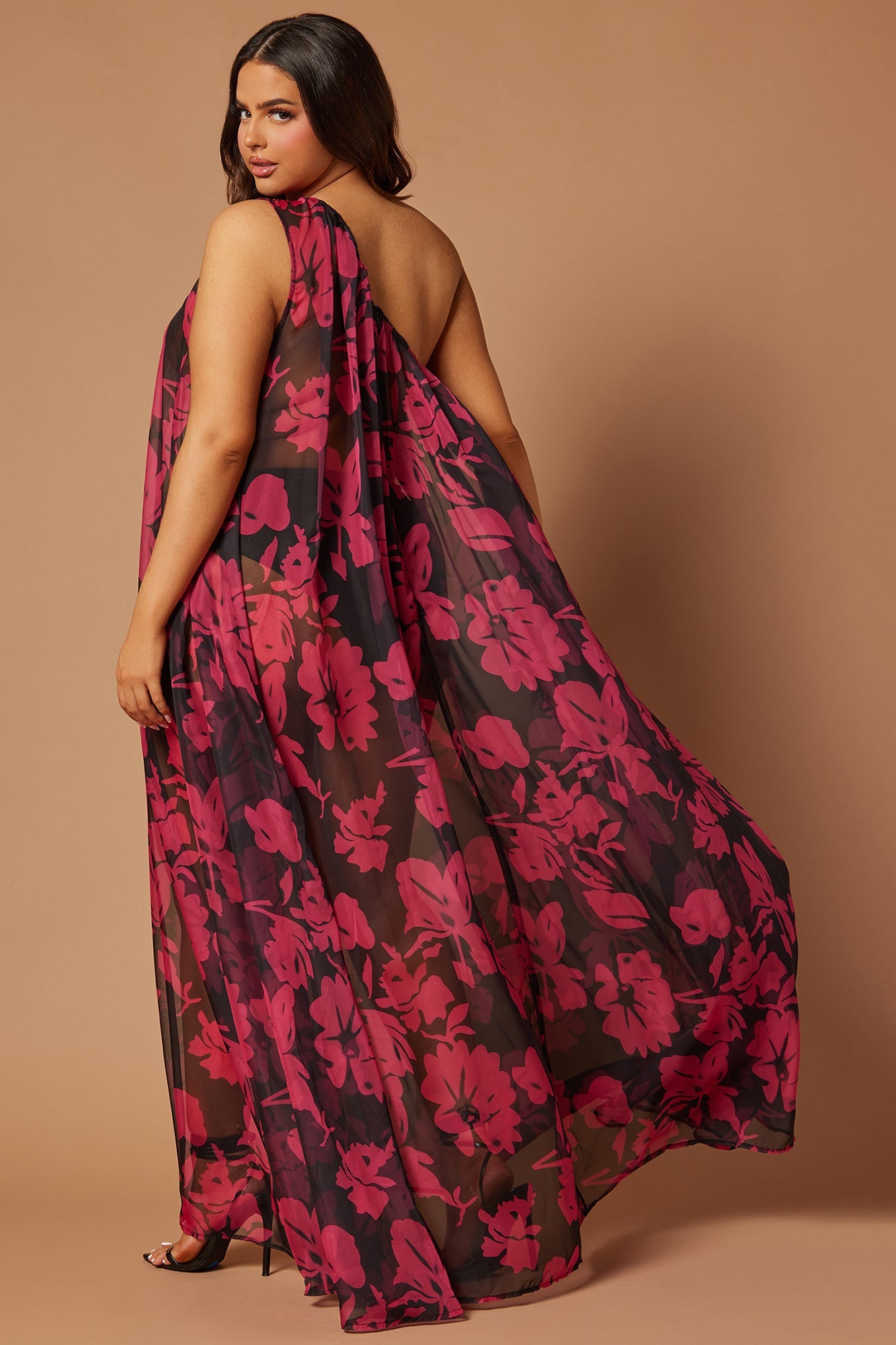 Rosalia Chiffon Maxi Dress - Black/Pink